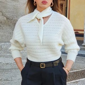 Zara Ecru Bow Collar Knit Sweater